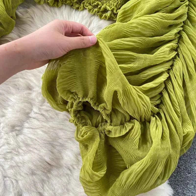 Summer Sexy Draped Chiffon Blouse For Women Elegant V-Neck Puff Long Sleeve Short Tops Female Slim Party Shirts 2022 New Fashion