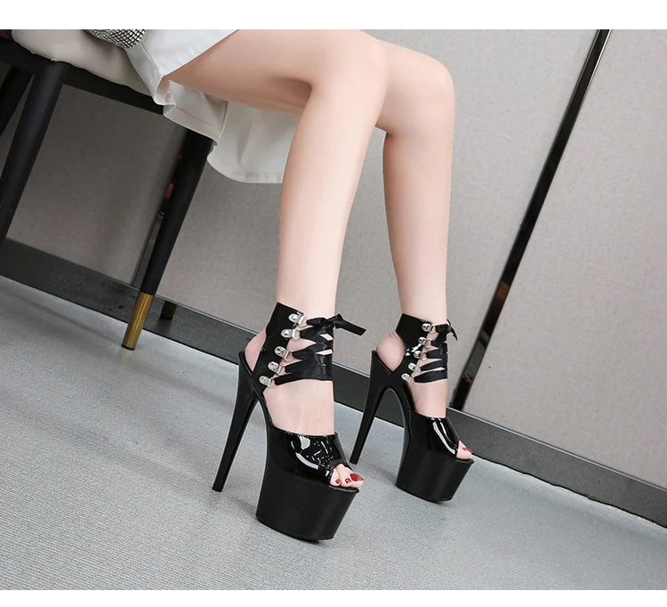 Shoes Women Platform Pole Dance Sandals 15CM 17CM 20CM High Heels Patent leather Gladiator Ladies Sandals Thick Bottom Stripper