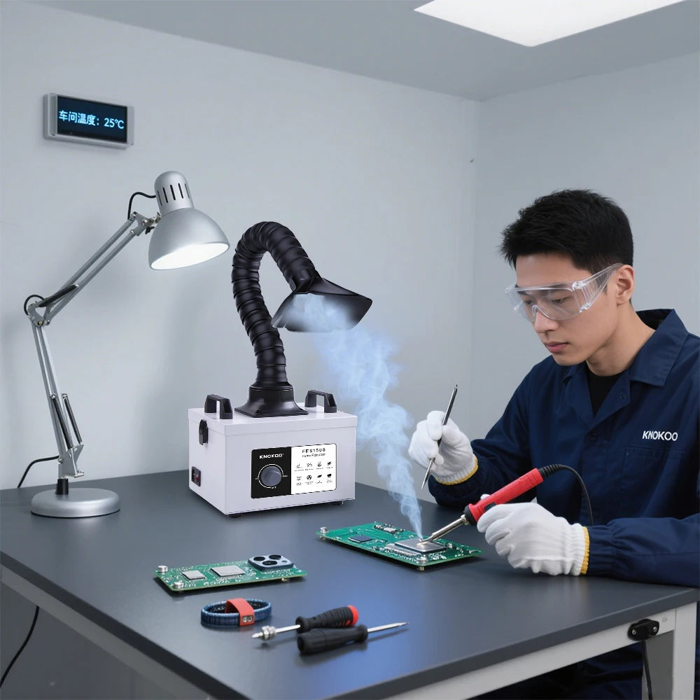 KNOKOO FES150S New Condition Desktop Soldering Fume Extractor Smoke Absorber Cleaner for Phone Repair Air Cleaning Equipment