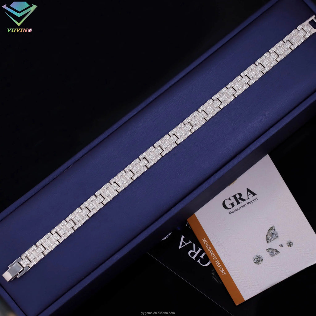 Fashion Jewelry Bracelet 8mm 10mm 12mm Iced Out Moissanite Diamond Chain S925 Sterling Silver Cuban Link Chain Men Bracelet
