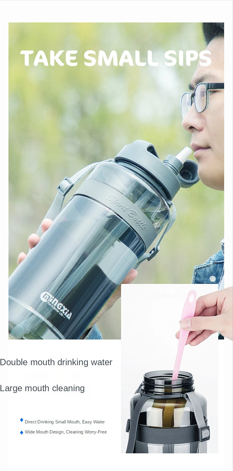 0.7-3L Sports Water Bottle Outdoor Portable Drink Bottle with Handle Drinking Utensils for Man Woman Large Capacity Water Cup