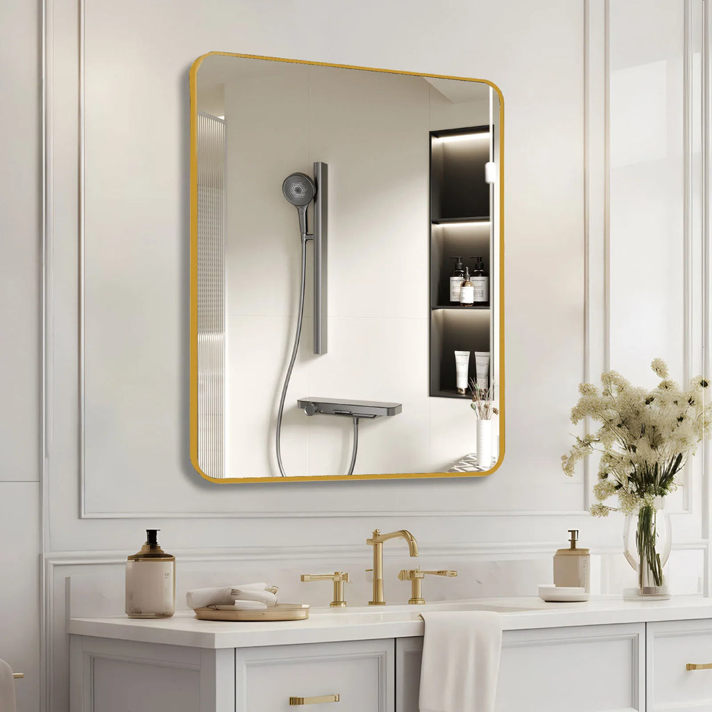 Modern 36in X 36in Inch Gold Frameless Square Bathrrom Mirror with 5mm Aluminium Glass for Home Hotels Wall Decorative Purpose