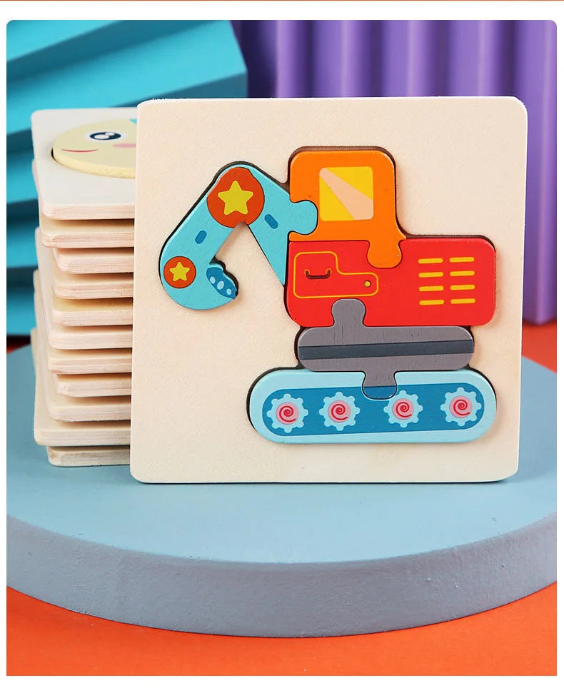 10.7cm/4.21in Kids Colorful 3D Puzzles Montessori Games Cartoon Animals Jigsaw Puzzle Baby Educational Wooden Toys for Children