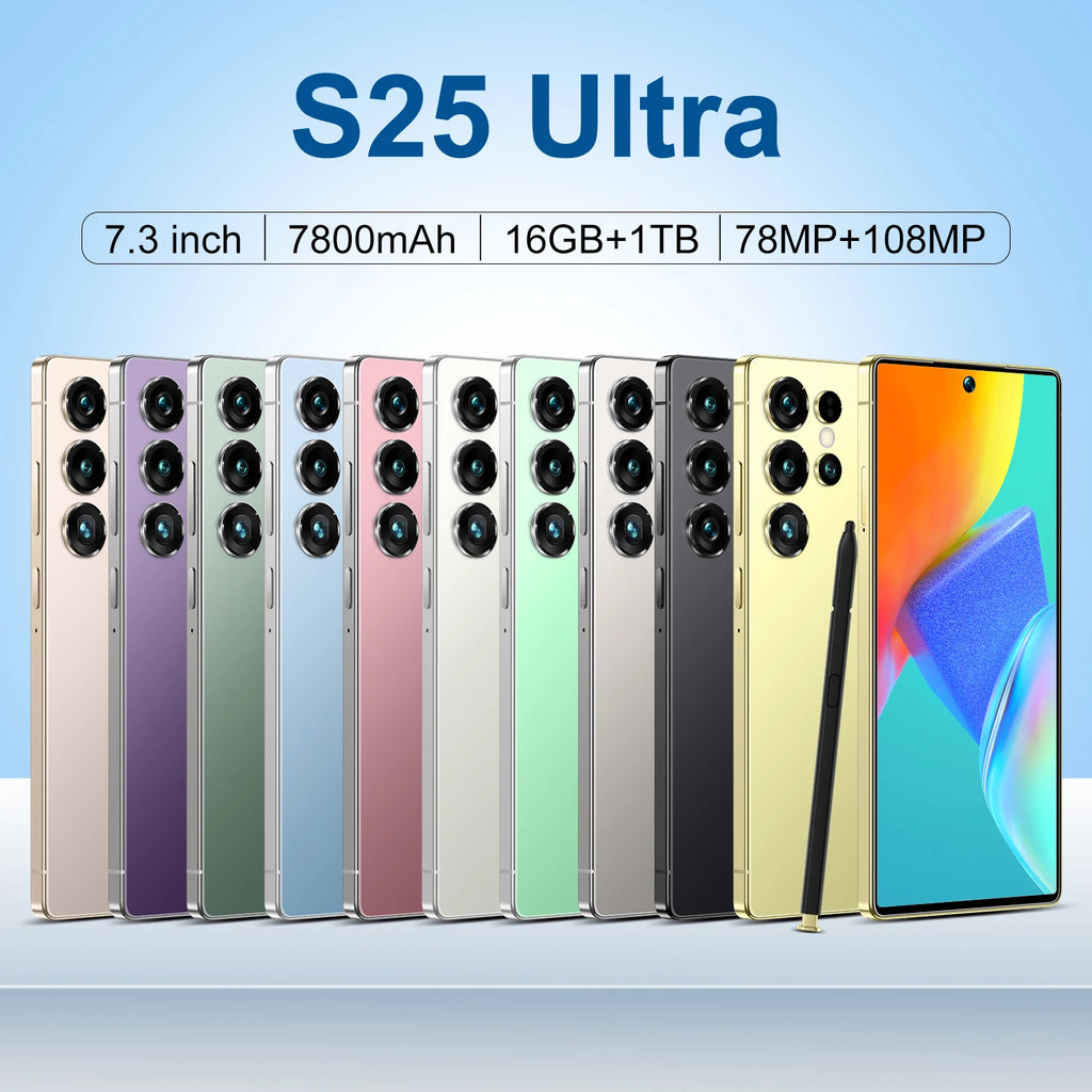 Original Condition S25 ULTRA 5G Cellular Phone 108MP Rear Camera 7.3 Inch Screen 7800mAh Battery Smart Cell Phone Unlocked