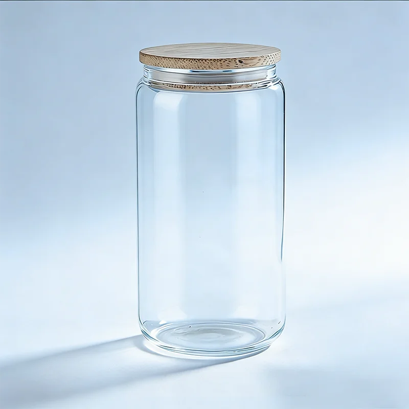 USA Warehouse 16oz 20oz Borosilicate Sublimation clear Frost High Grade Glass Cups Bottle Beer Can With Bamboo Lid and Straws