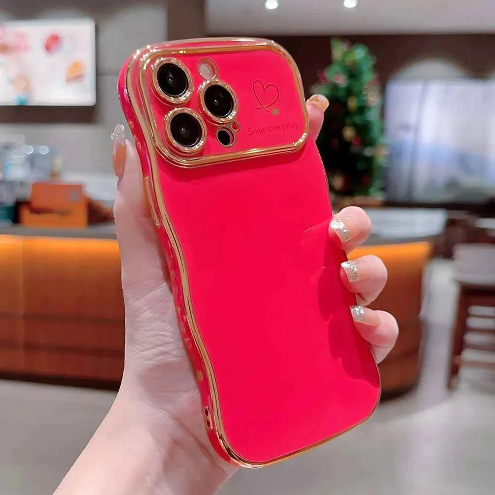 Luxury Electroplate Love Heart Silicone Wavy Phone Case for iPhone 16pro Mobile Phone Cases 17