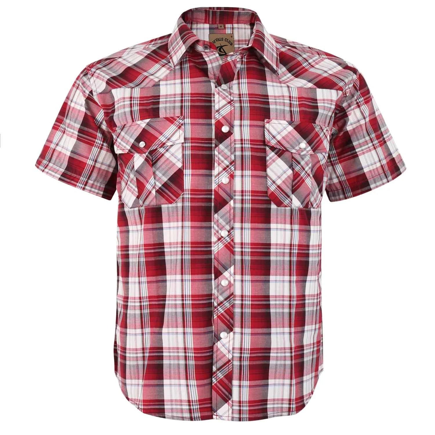 Men Pearl Snap Short Sleeve Western Cowboy Shirt Plaid Pattern with Buttons Two Front Pockets