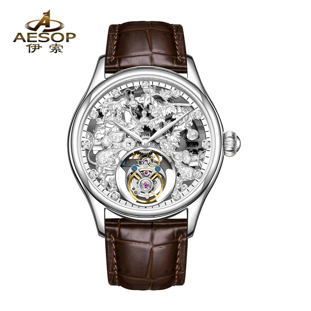Montre Homme Luxury Design Men Mechanical Watch Original Brand Aesop 7071G Skeleton Tourbillon Watches