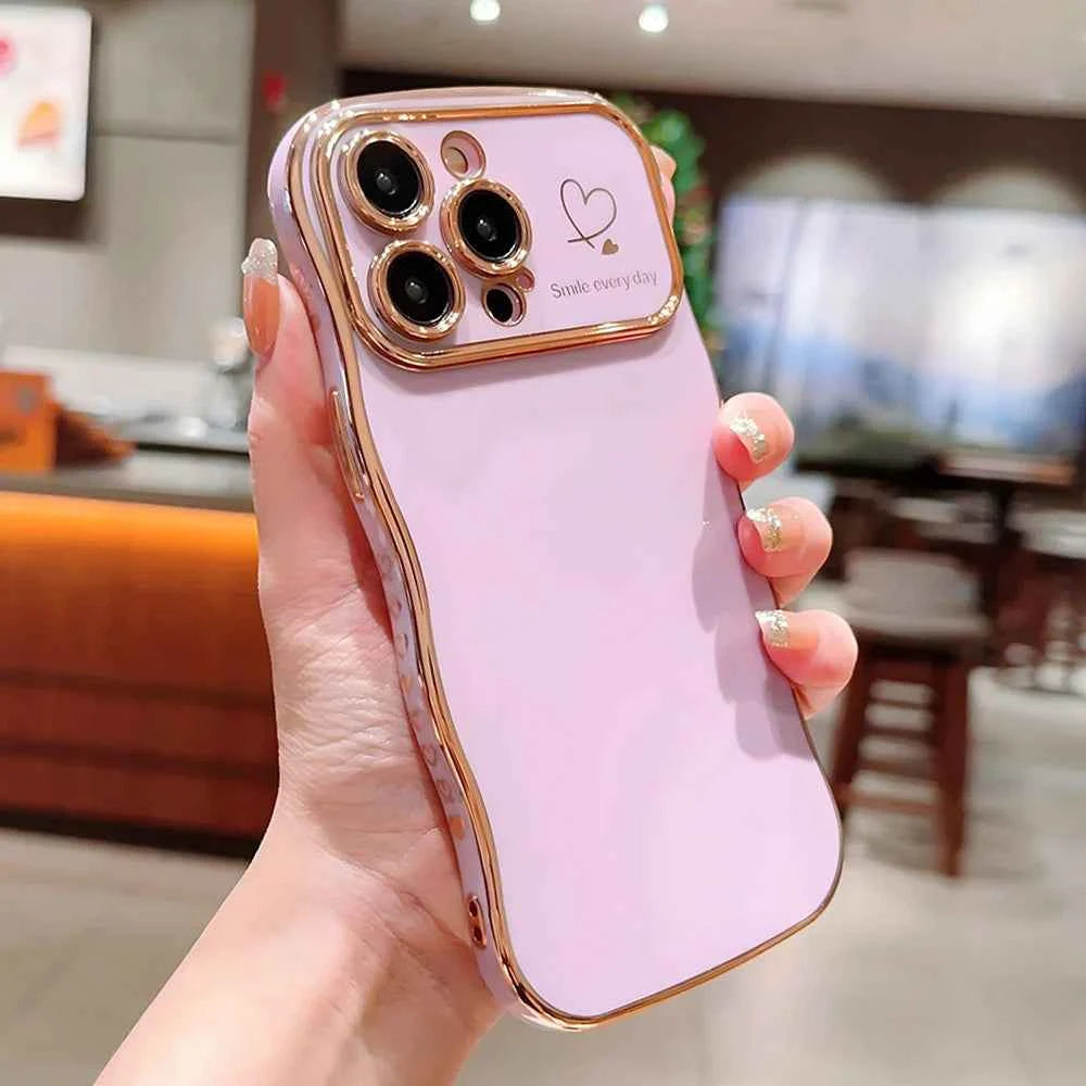 Luxury Electroplate Love Heart Silicone Wavy Phone Case for iPhone 16pro Mobile Phone Cases 17