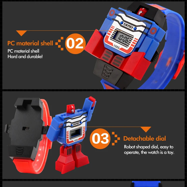 SKMEI Kids Watches LED Digital Children Cartoon Sports Watches Robot Transformation Toys Boys Wristwatches montre enfant 1095
