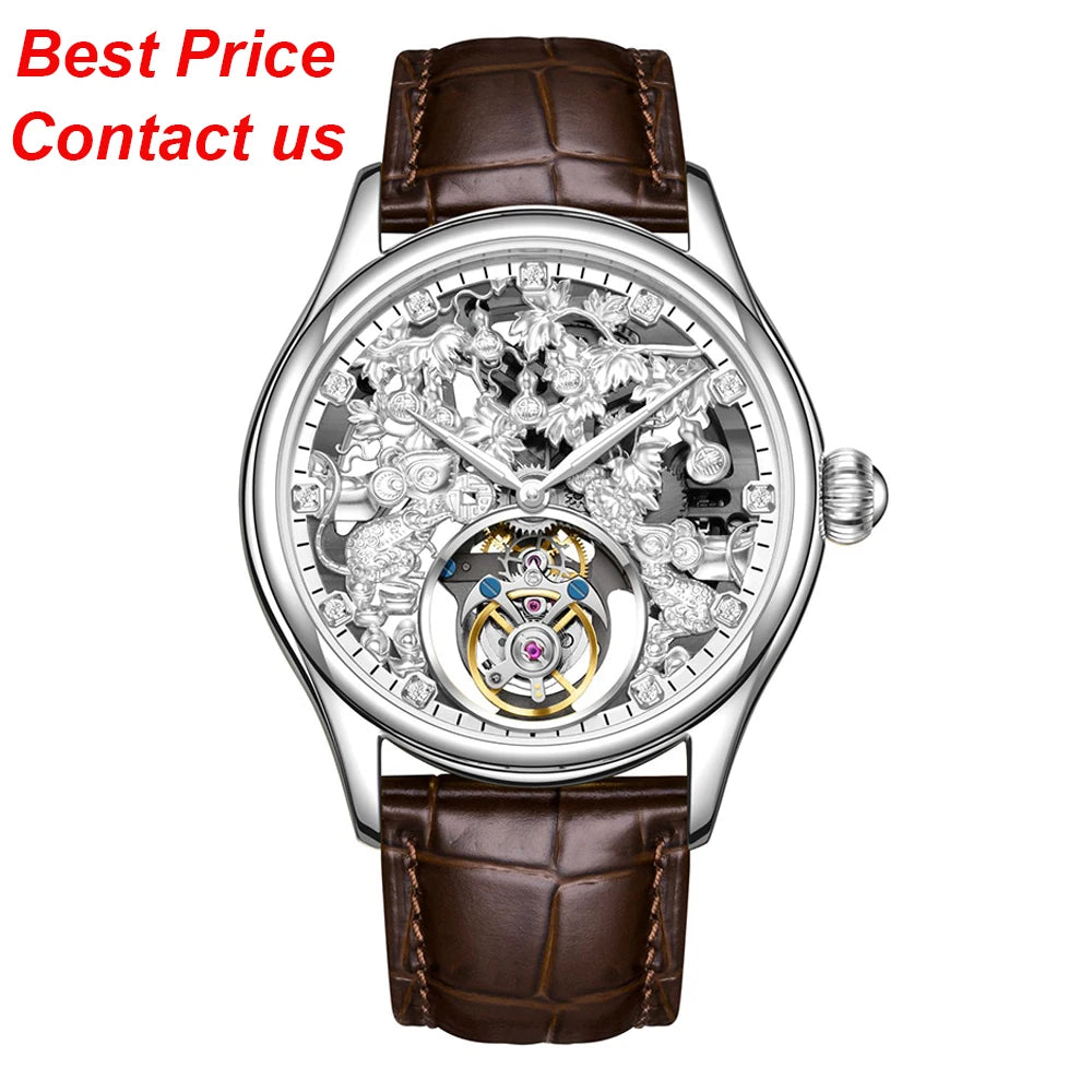 Montre Homme Luxury Design Men Mechanical Watch Original Brand Aesop 7071G Skeleton Tourbillon Watches