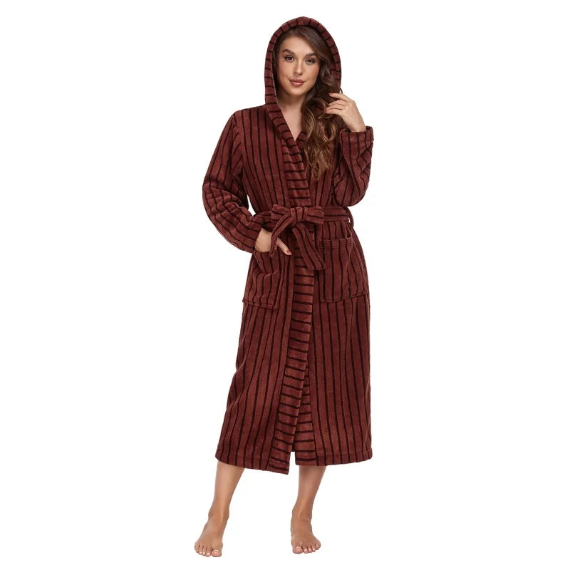 Free Shipping Elegant Flannel Bride Bath Robe Long Kimono Style Nightgown Red Plush Bath Robe