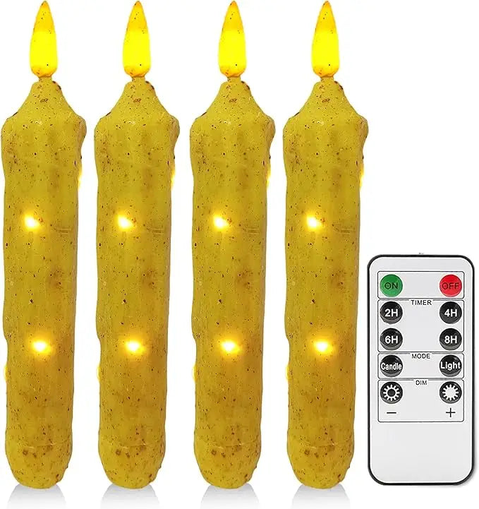 6.5 Inches Primitive Real Wax LED Flameless Short Candlesticks Hand Dipped Battery Operated Taper Candles Timer Remote Candles