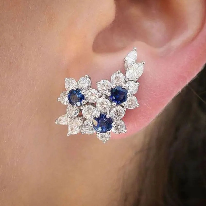 Huitan Gorgeous Women's Earrings with Blue/White Round CZ Luxury Female Earrings for Wedding Engagement Party Brilliant Jewelry