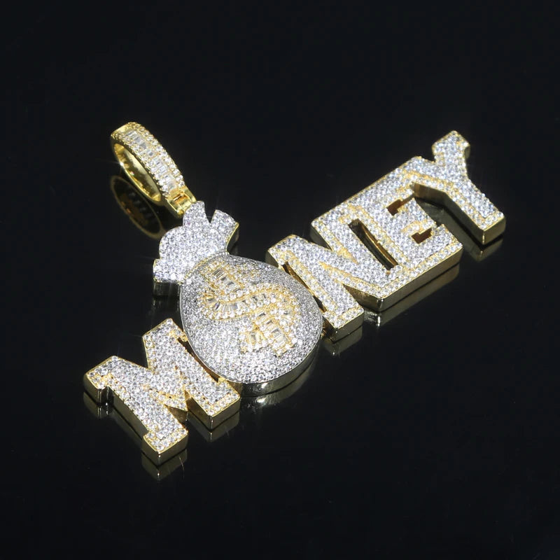 18K Gold Plated Micro Pave Cubic Zirconia CZ Plug Shape Pendant Hip Hop Style Yellow Gold Necklace for Engagement Wedding Party