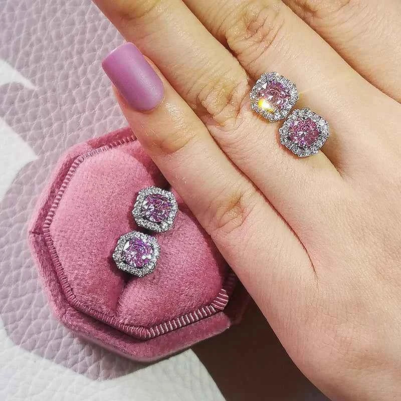 2023 New Arrivals Fashion Luxury silver color korean Zircon Stud Pink Earing Earrings For Women Girl Party Gift Jewelry Z7