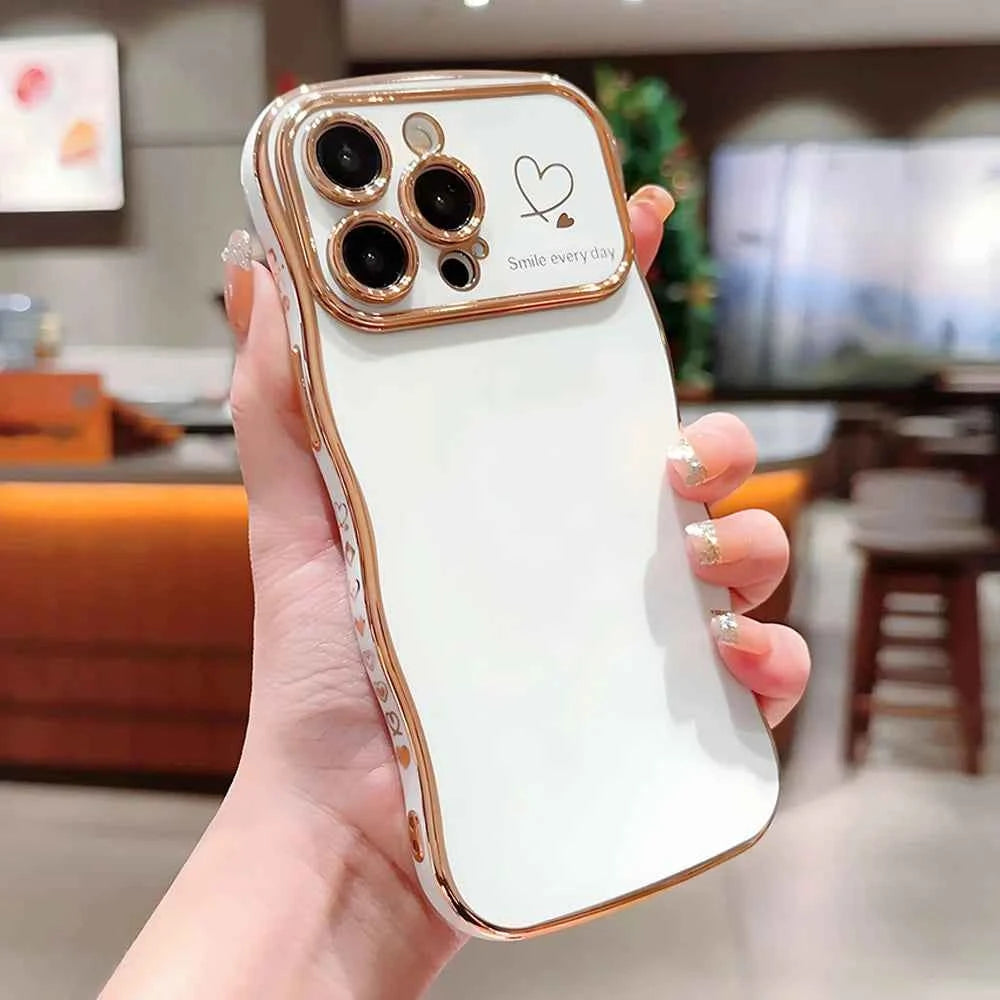 Luxury Electroplate Love Heart Silicone Wavy Phone Case for iPhone 16pro Mobile Phone Cases 17