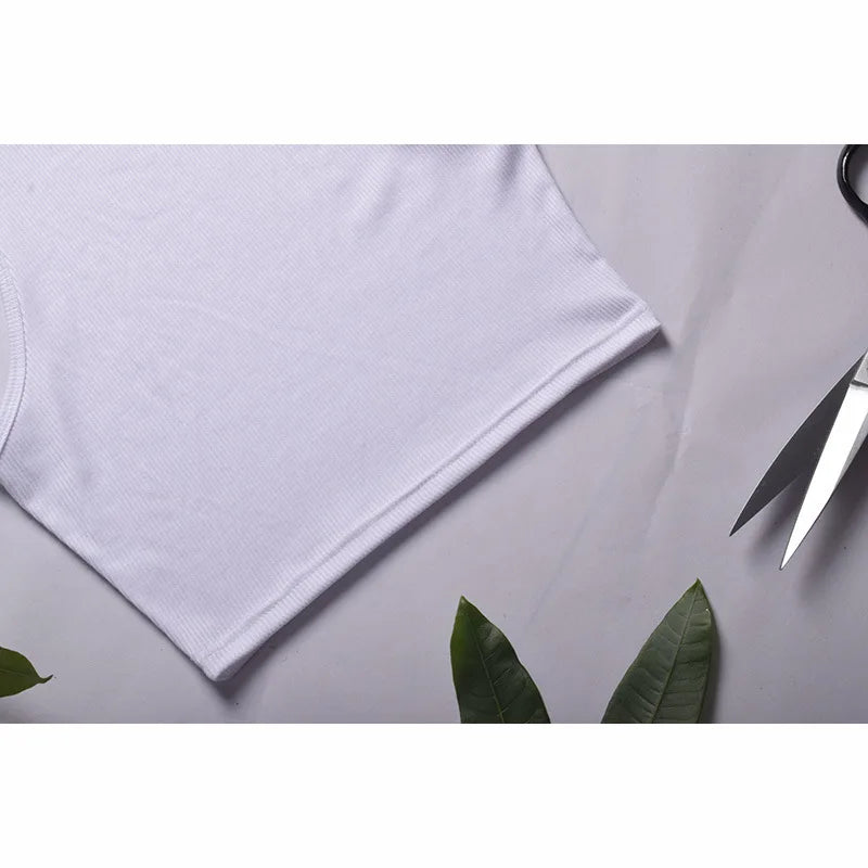 White Knitted Round Neck Women T-Shirt Sexy Sleeveless Camisole Crop Top Woman Tight Stretch Tank Top Ladies Tee Top Streetwear