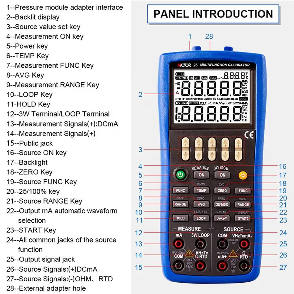 25 Multifunction Process Calibrator for Voltage MA Resistance Thermocouple RTD Frequency Pulse Switch Pressure Signal Generator