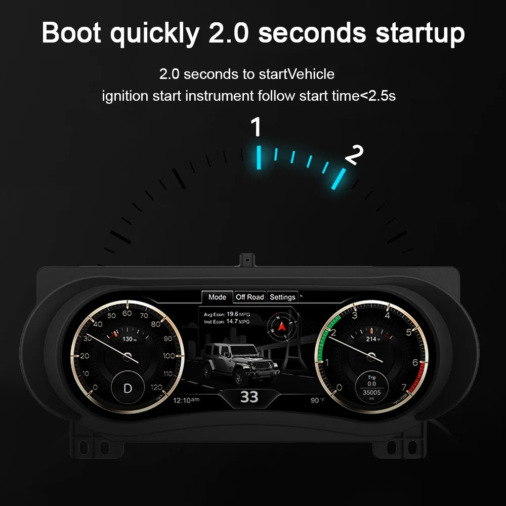 12.3"Digital Cluster Virtual Cockpit for Jeep Wrangler 2018-2023 LCD Instrument Multimedia Player Auto Radio Stereo GPS IPS