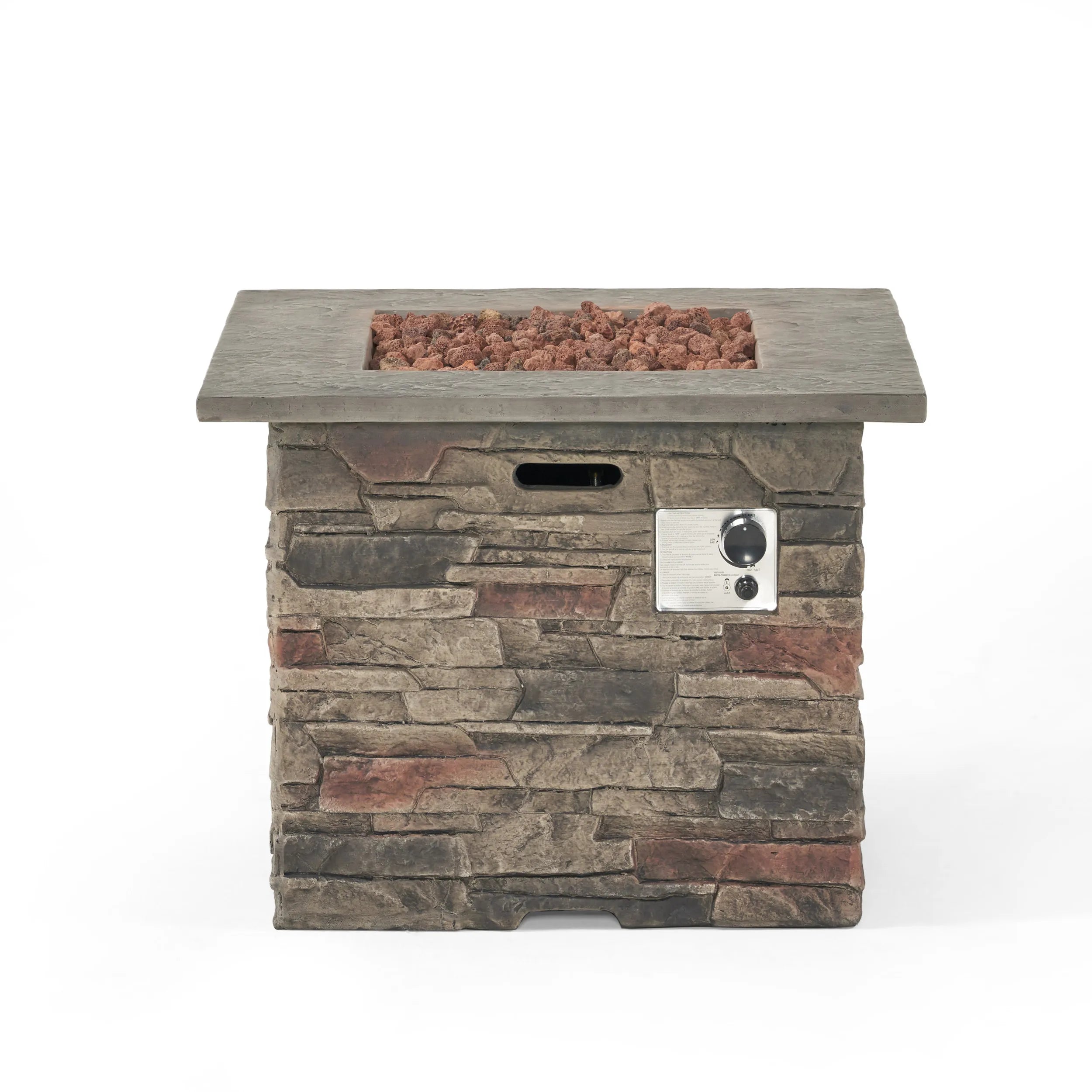 32'' STONE SQUARE MGO FIRE PIT W/ GREY TOP- 40,000 BTU for Outside Patio Deck Garden Backyard-Black