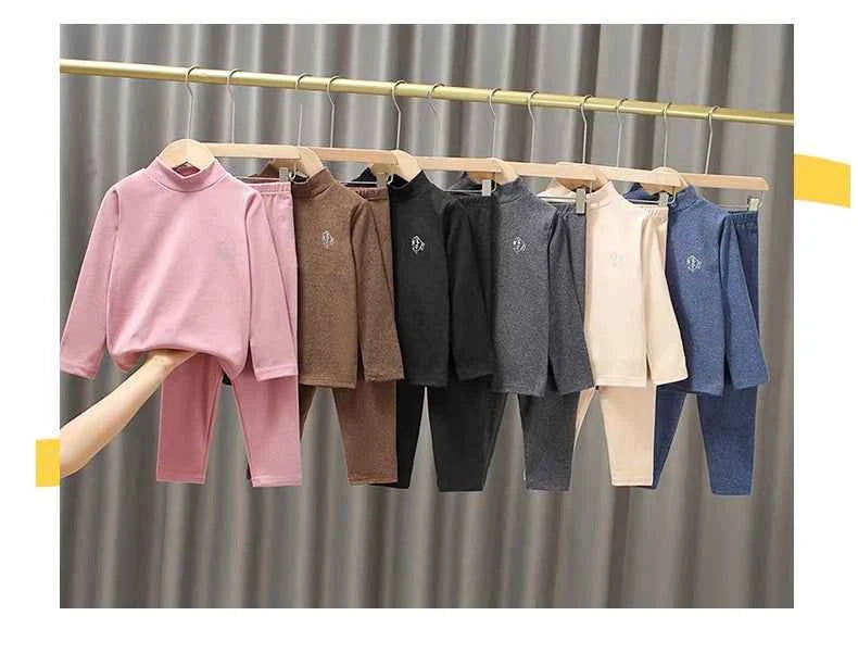Autumn Winter Thermal Underwear Suit Girls Clothing Sets Boys Pajama Sets Baby No Trace Warm Sleepwear Candy Colors Kids Clothes