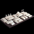JINSKY Luxury White Leather Jewelry  Display Stand Set with Wood Inside Jewelry Display Stand Set Retail Display