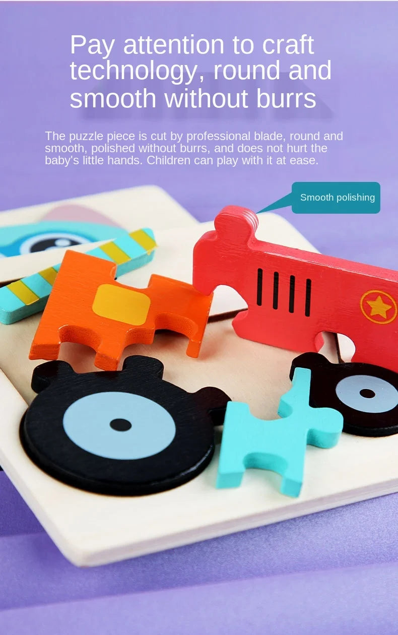 10.7cm/4.21in Kids Colorful 3D Puzzles Montessori Games Cartoon Animals Jigsaw Puzzle Baby Educational Wooden Toys for Children