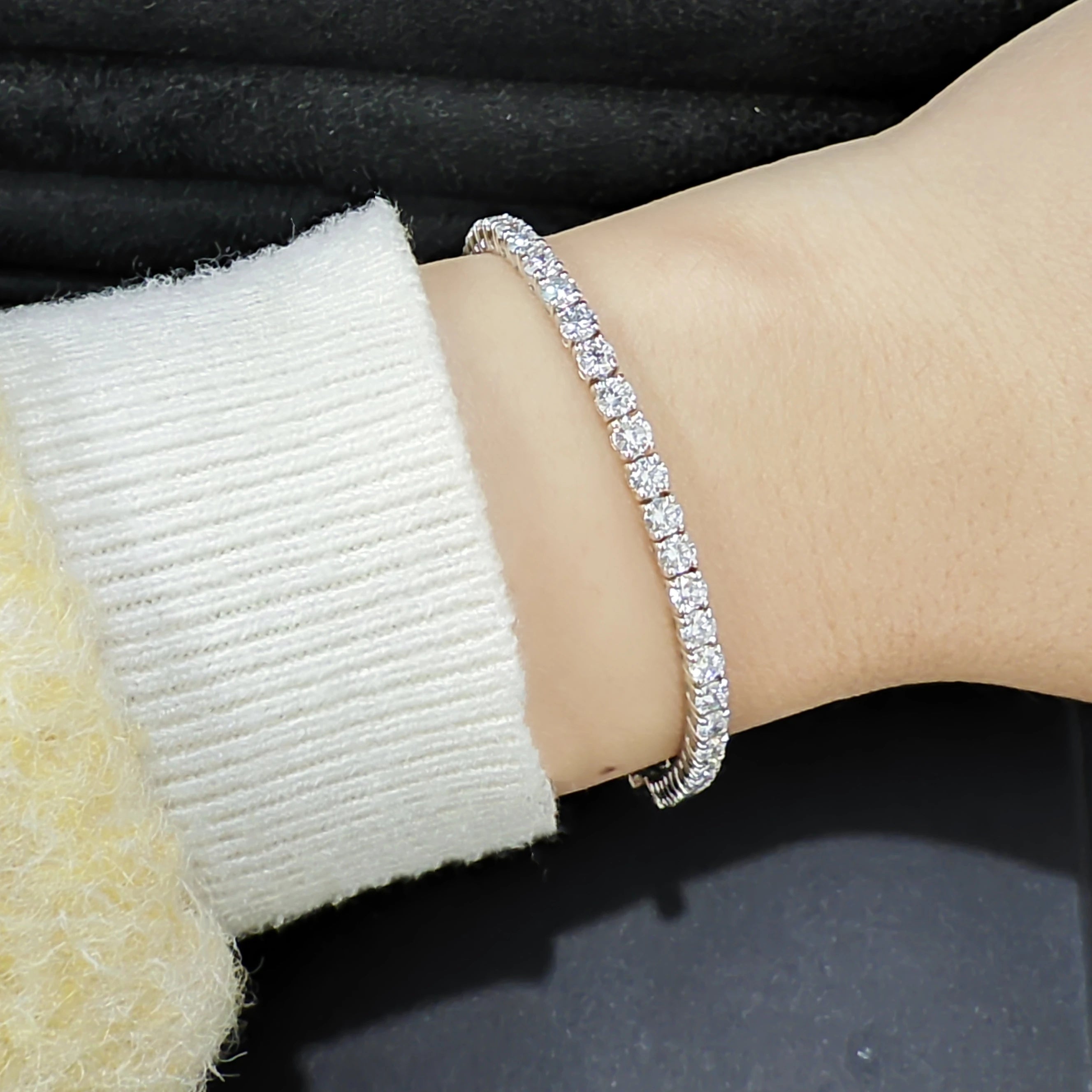 10K 14K Yellow Gold Custom Diamond Tennis Chain Bracelet Lab Grown Diamond Jewelry Bracelets Women