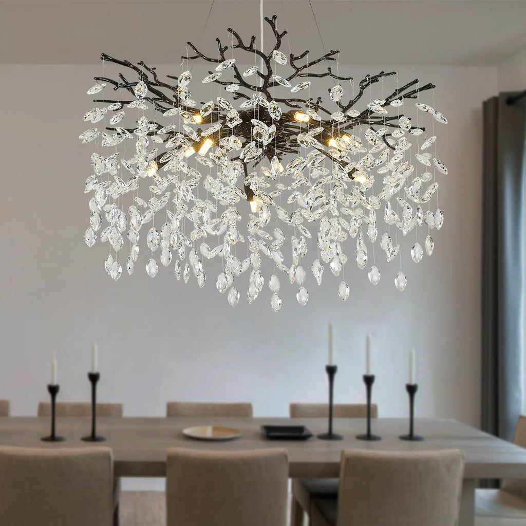 Modern Chandeliers for Dining Room Black Round Tree Branch Crystal Chandelier Adjustable Antique Vintage for Living Room Light