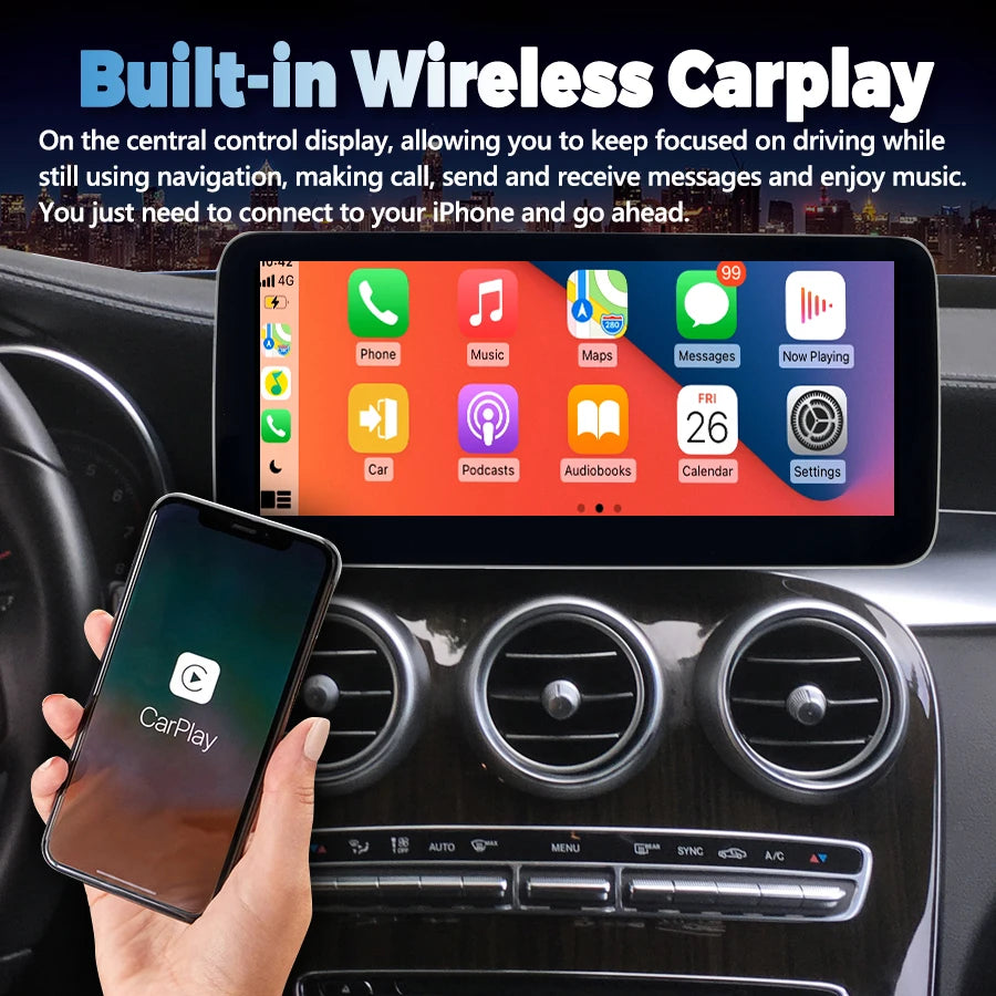 12.3 1920*720 Qled Screen for Benz C Class C200 W205 C250 C180 C260 Android 12 Car Multimedia Video Player Stereo GPS CarPlay