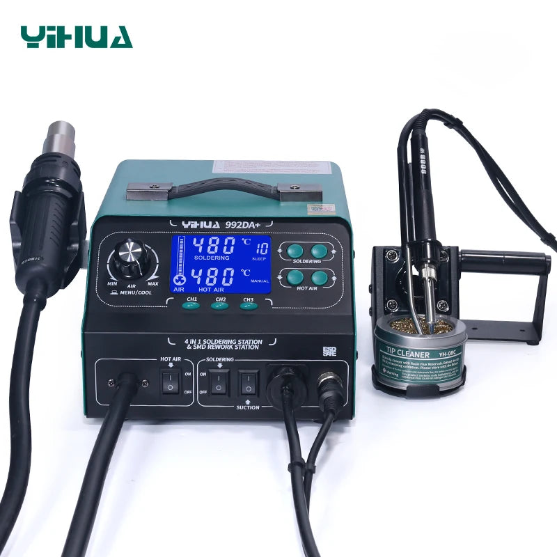 YIHUA 992DA+ Hot air Desoldering Station Heat Gun Soldering Iron Smoke Absorb BGA SMD Soldering Rework Station