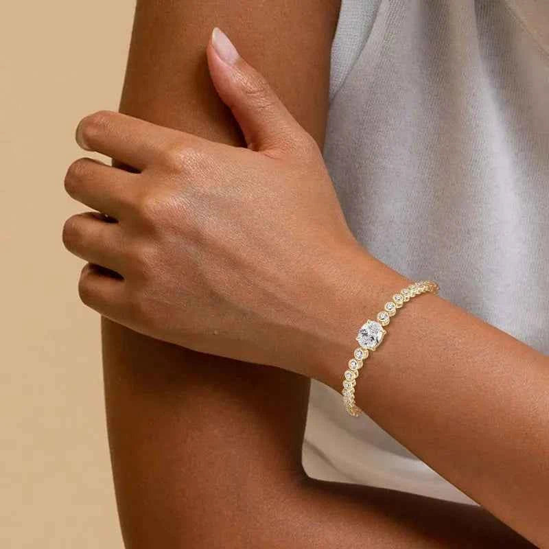 Free Shipping Fine Jewelry 925 Silver 14K Gold Plated Oval Cut 8x10mm 3.0ct Moissanite Bolo Bracelet with Bling Stones for Women
