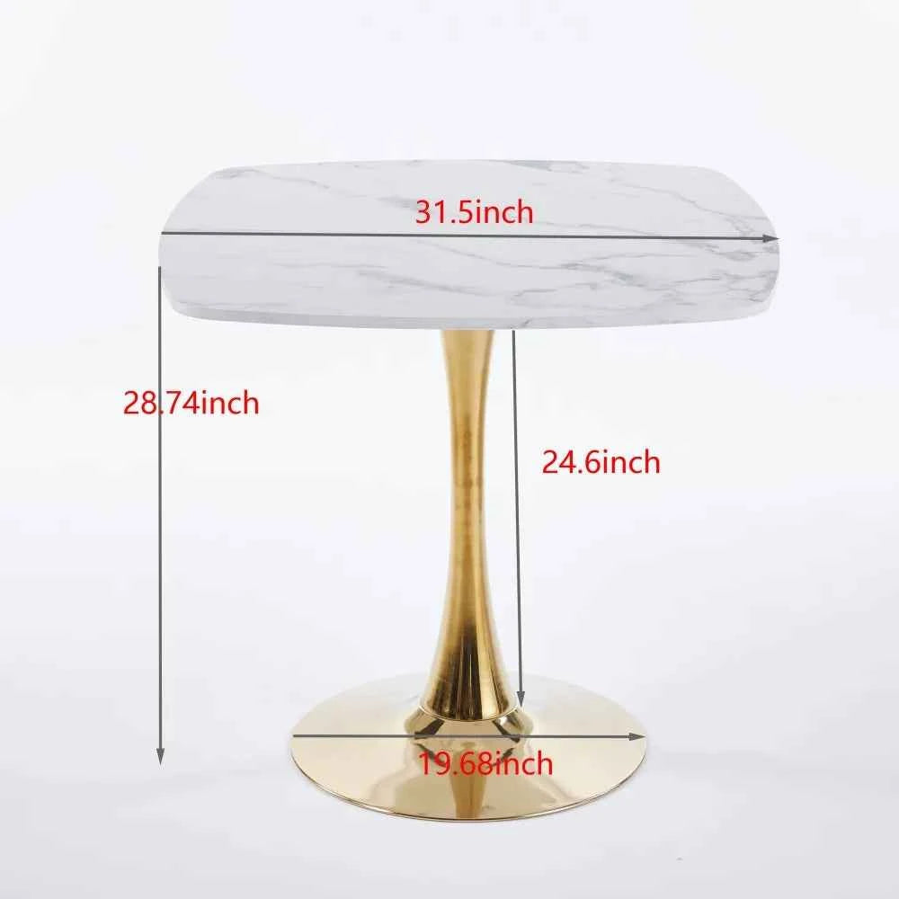 Square Dining Table Marble Top Golden Metal Frame Modern Design Home Furniture 2-4 Persons Small Space Apartment