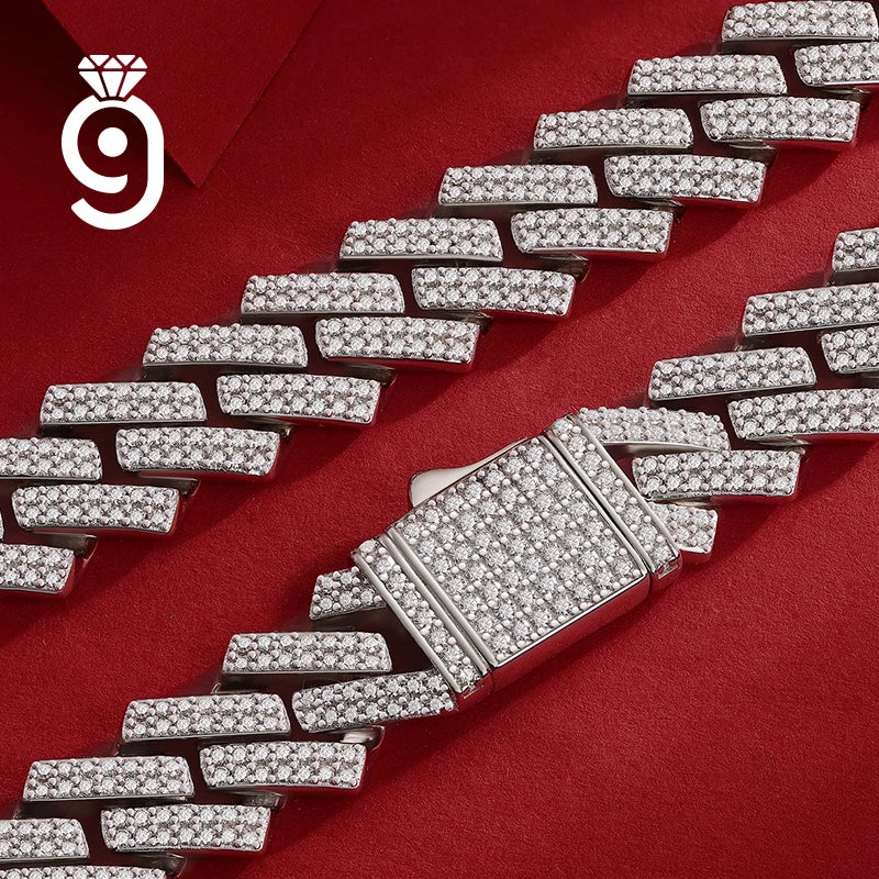 Full Pave Moissanite Cuban Link Necklace S925 Silver for Mens Hip Hop Street Outfit  Necklace