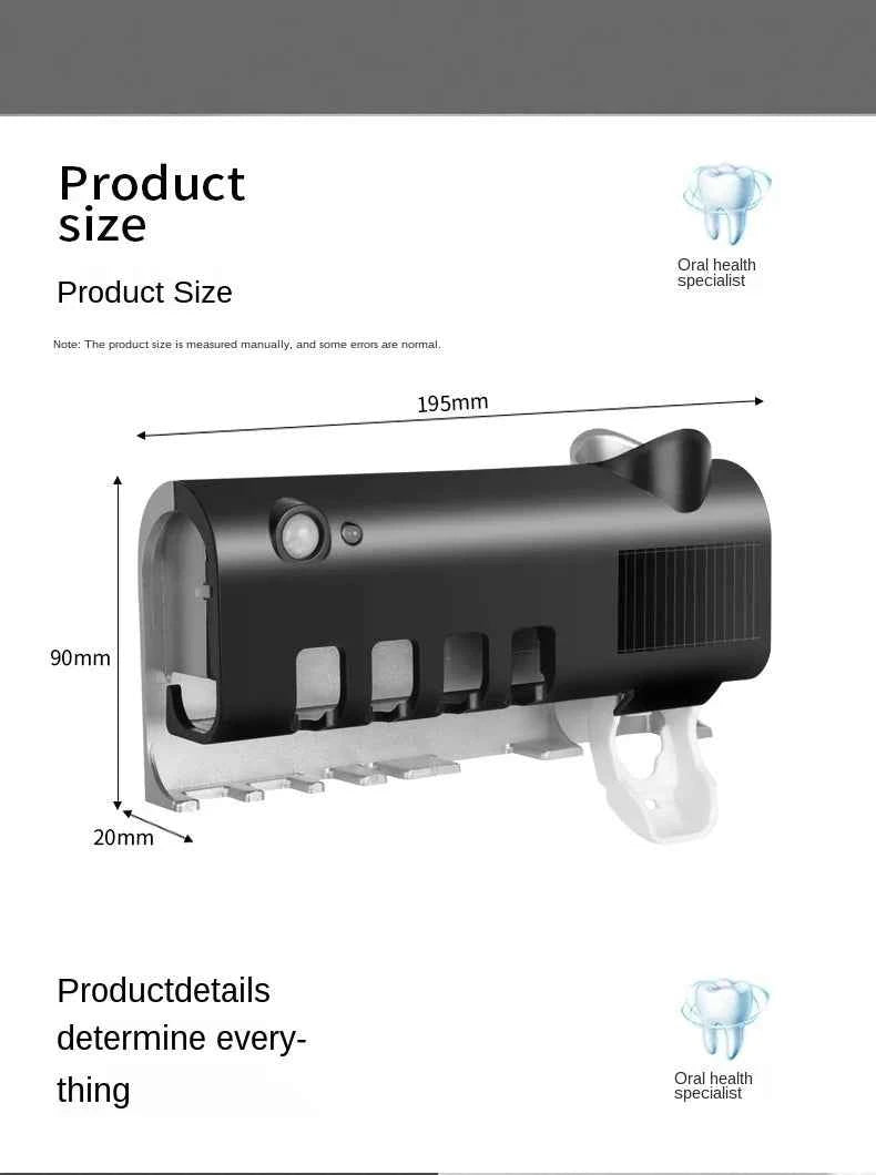 New Home Solar Energy No Need to Charge UV Toothbrush Holder Dispenser Tooth Paste Dispenser with Toothbrush Holder