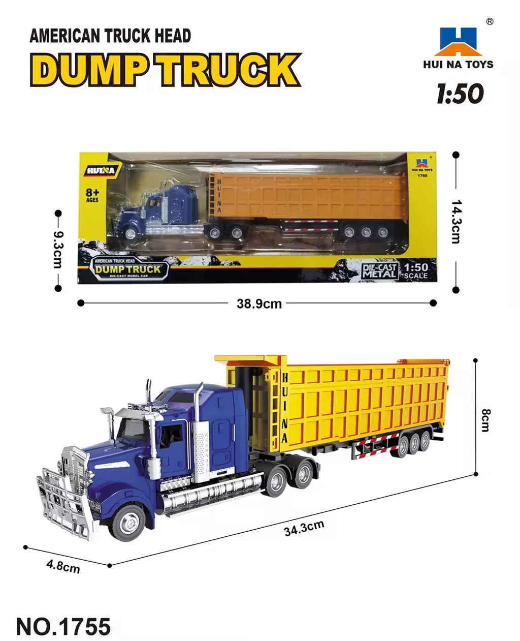 Dropshipping 1/50 Scale Open-Window Huina Static Zinc Alloy Die-cast Construction Model for Over-8-year-old