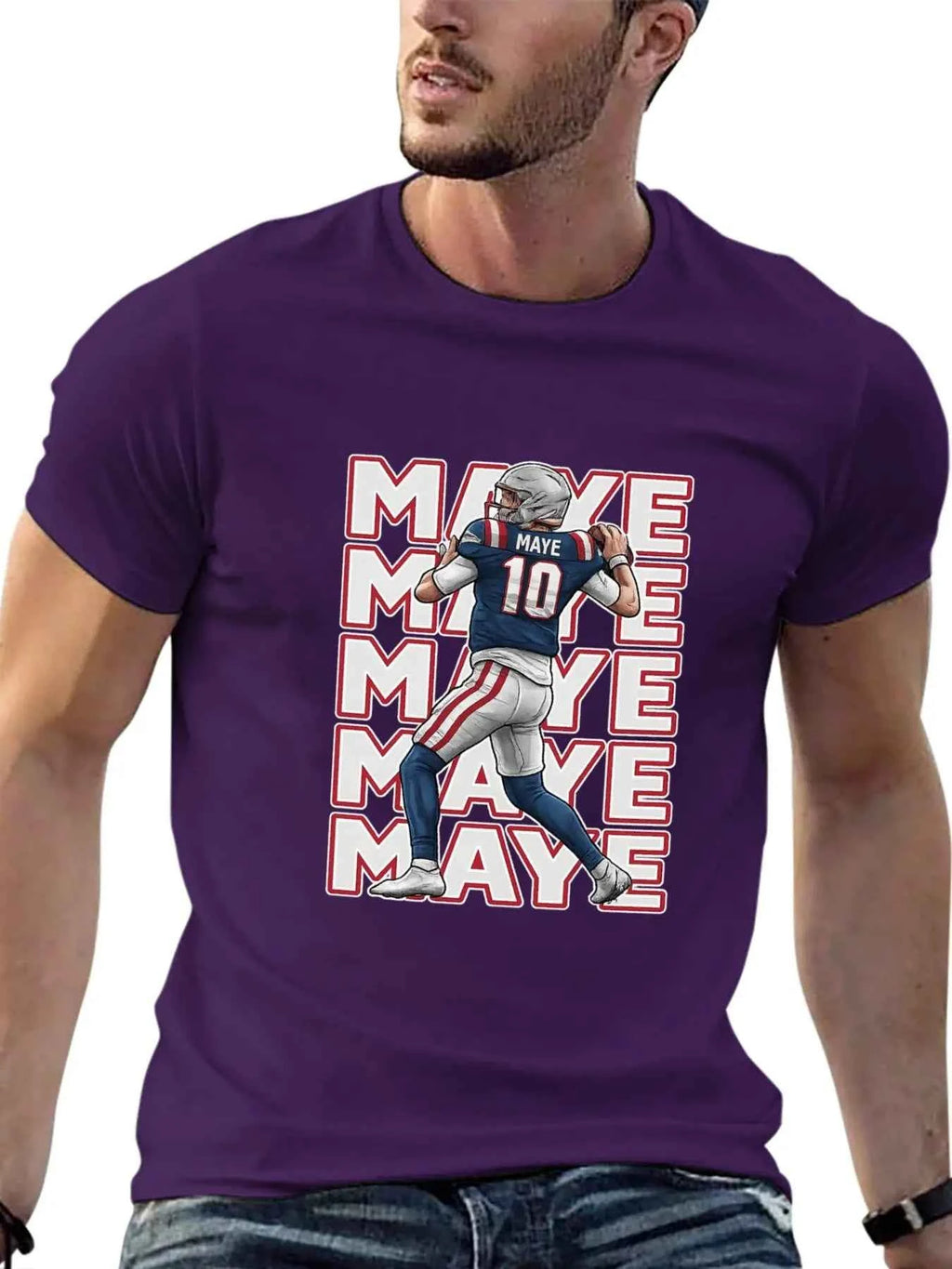 USA In-Stock New England Team Culture Shirt MAYE #10 Jersey T-Shirt Men's Casual Crew Neck T-Shirts 100% Cotton 180g Stretch Top