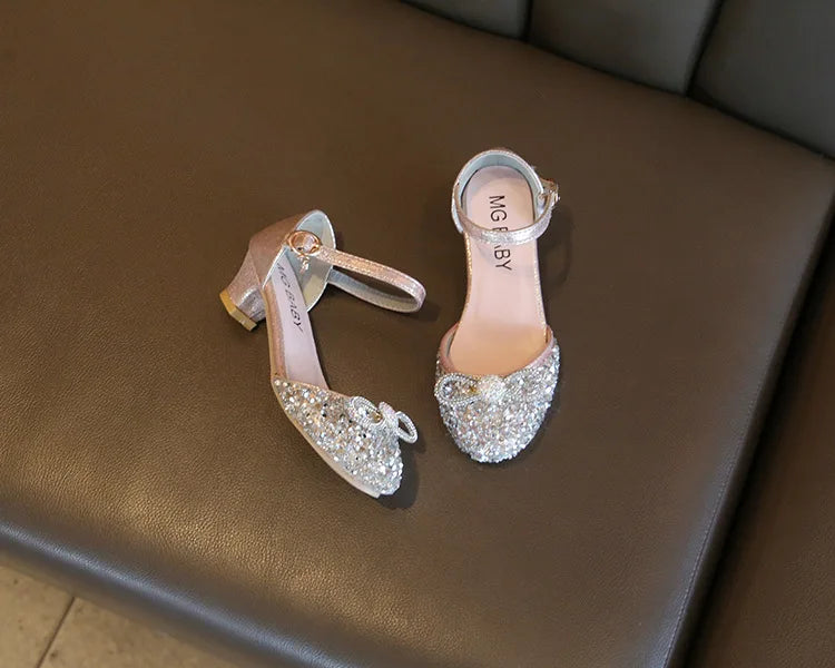 Girls High Heels for Kids Party Wedding Evening Dress Shoes 2026 Fashion Crystal Summer Princess Stockings Girl Sandals E02165