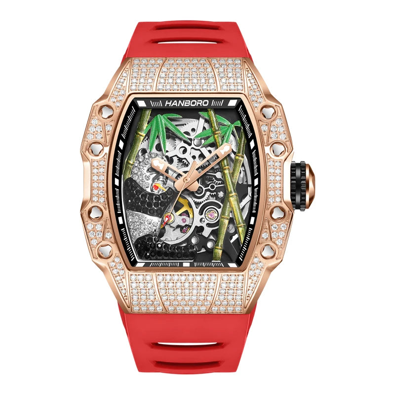 HANBORO Men's Automatic Mechanical Watch National Treasure Series Full Diamond Craftsmanship Fashion Skeleton Luminous Hollow
