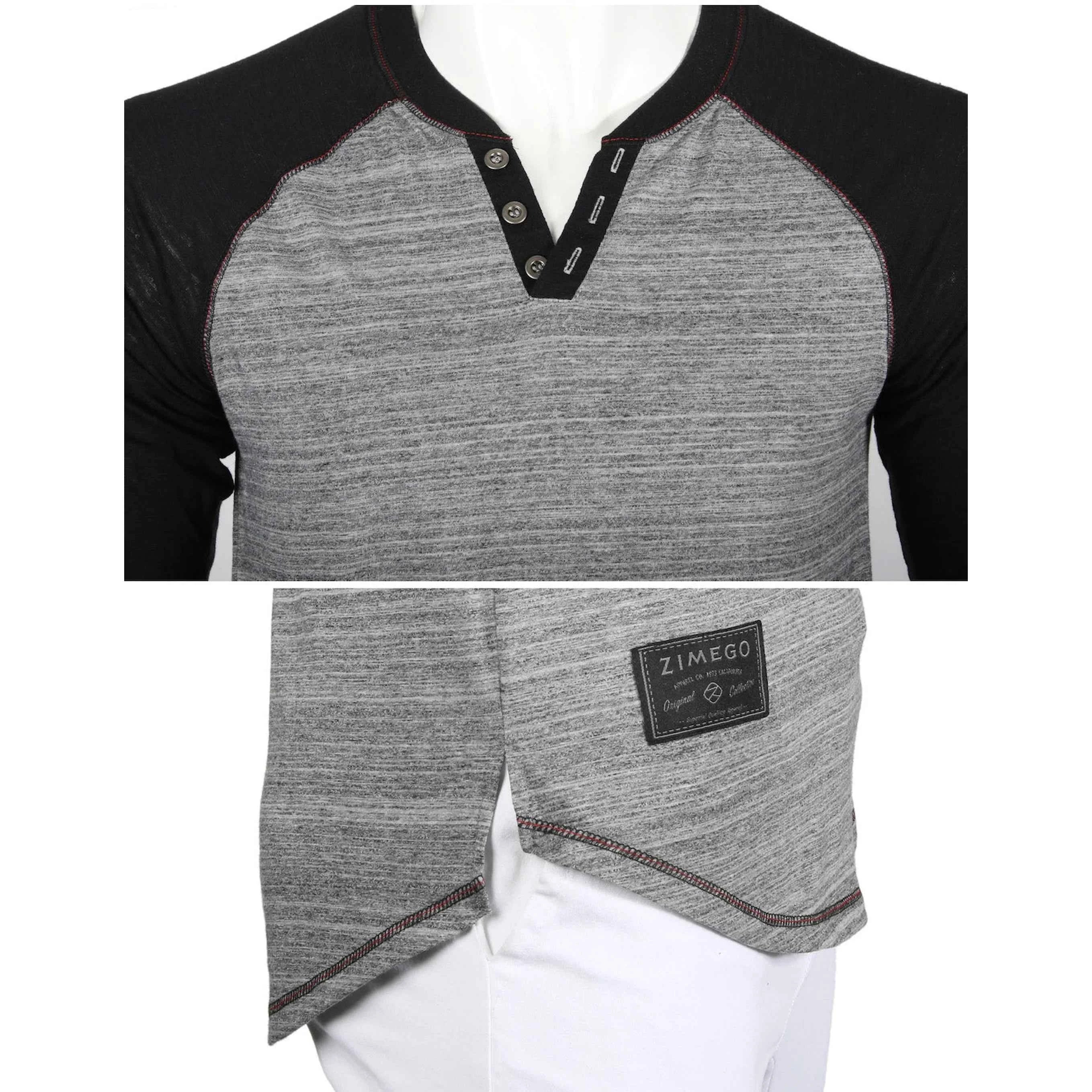 TD ZIMEGO Men's Henley V-Neck T-Shirts Long Sleeve Raglan Contrast Design