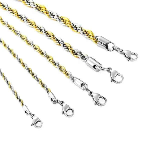 Men's Twisted Neck Rope Chain Stainless Steel Necklace for Women Punk Boy Silver and Gold Color Metal Jewelry Accessories Choker