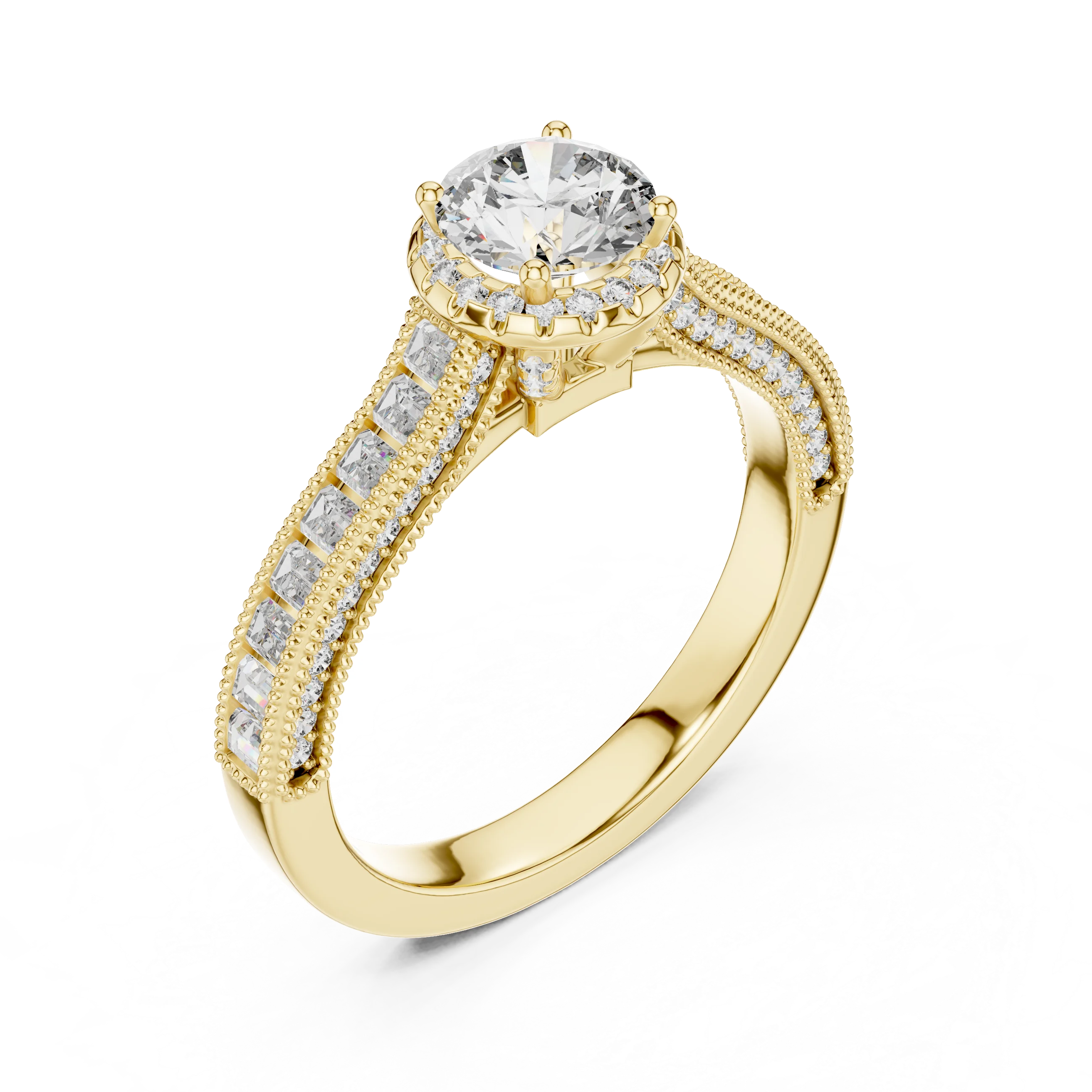 Trendy Fancy Round and Baguette Diamond Ring IGI Certified Lab Grown Stones Perfect for Engagement Wedding Luxury Gifts