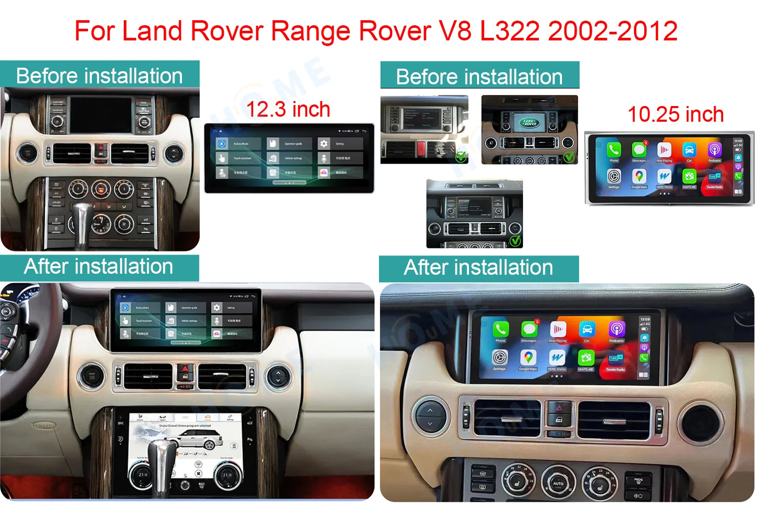 12.3 Inch Android Car Radio Multimedia Video Player for Land Range Rover V8 L322 2002-2012 Carplay with 10.4inch Climate Control