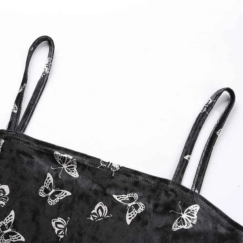Harajuku Black Dress Women Gothic Spaghetti Strap Backless Off Shoulder Dresses Female Fashion Casual Print Sexy Dress