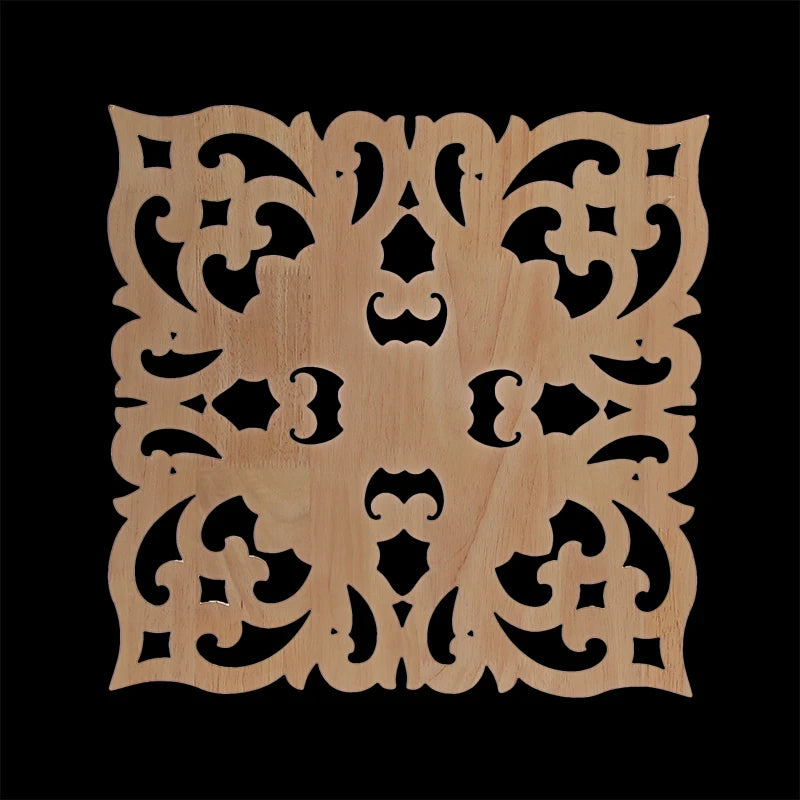 Decorative Wood Appliques Unique Exquisite Natural Floral Wooden Carved Onlay Decal Figurines Home Furniture Door Decor Square