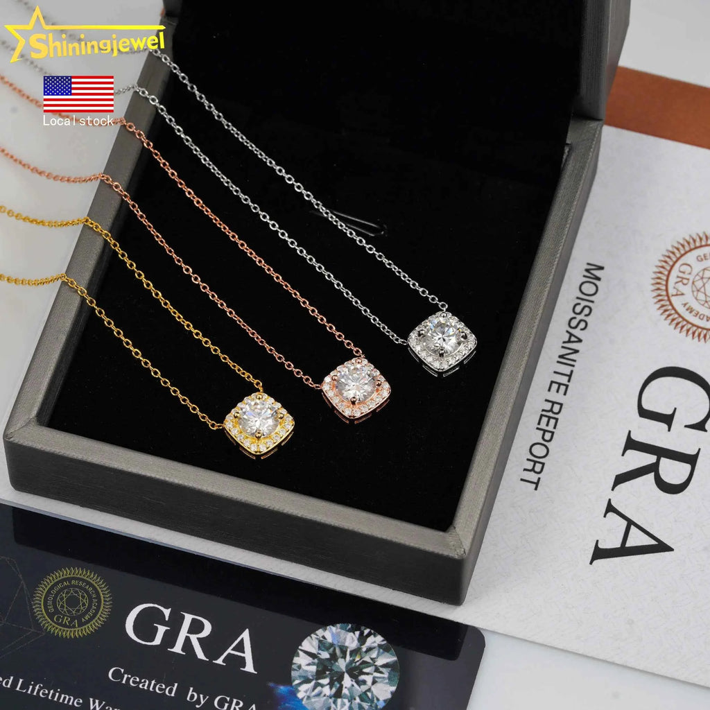 No Tarrifs USA Warehouse Ready to Ship Fine Jewelry Pass Diamond Tester 925 Silver 1CT Moissanite Pendant Women Necklace