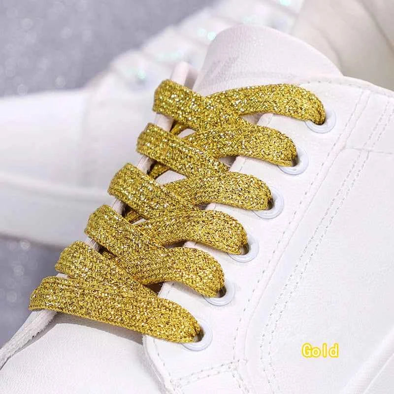 NEW Fashion Glitter Shoelaces Colorful Flat Shoe laces for Athletic Running Sneakers Shoes Boot 1CM Width Shoelace Strings 1Pair