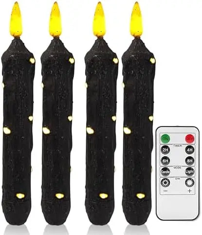 6.5 Inches Primitive Real Wax LED Flameless Short Candlesticks Hand Dipped Battery Operated Taper Candles Timer Remote Candles