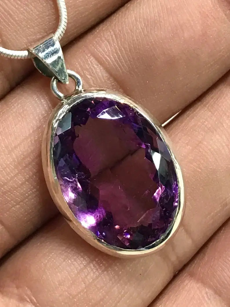 92.5 Sterling Silver Amethyst Pendant Necklace Natural Purple Amazing Gems Stone for Weddings and Parties